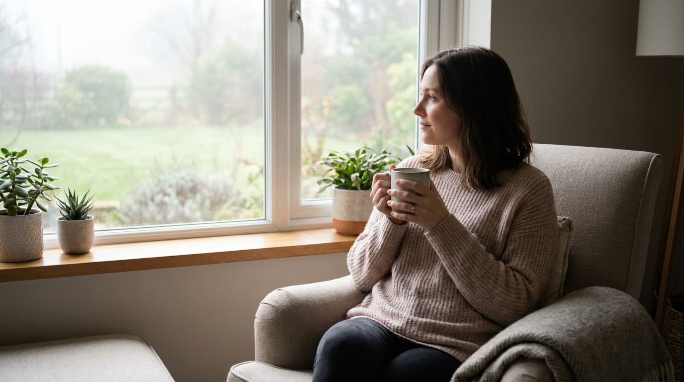 Person taking a mindful pause, perhaps meditating or enjoying a quiet moment